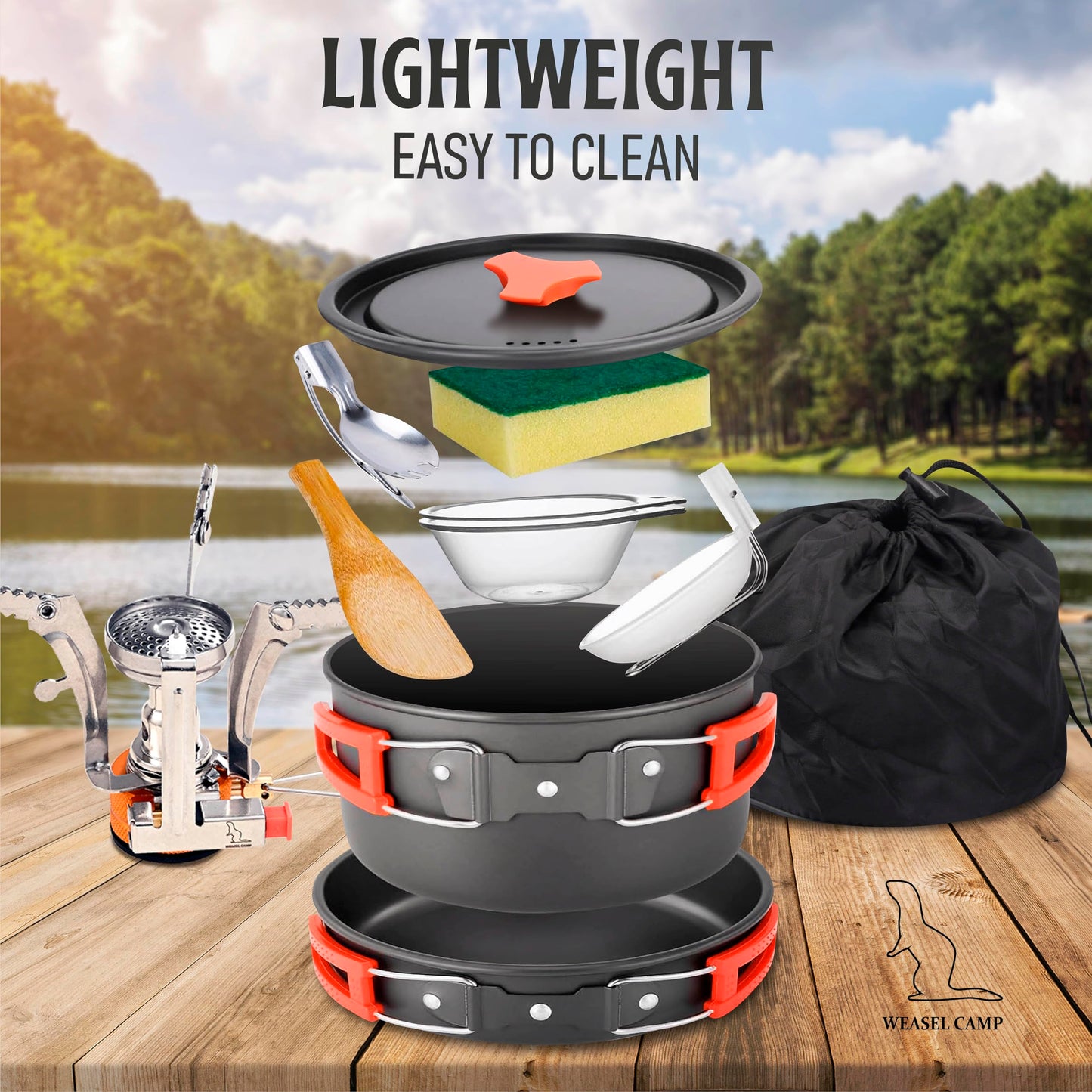 12 piece Camping Cookware Set for Backpacking Gear - Lightweight and Compact Camping Cooking Set - Portable Camping Pots and Pans Set for Hiking, Backpacking, Outdoor Cooking, Picnic and Camping