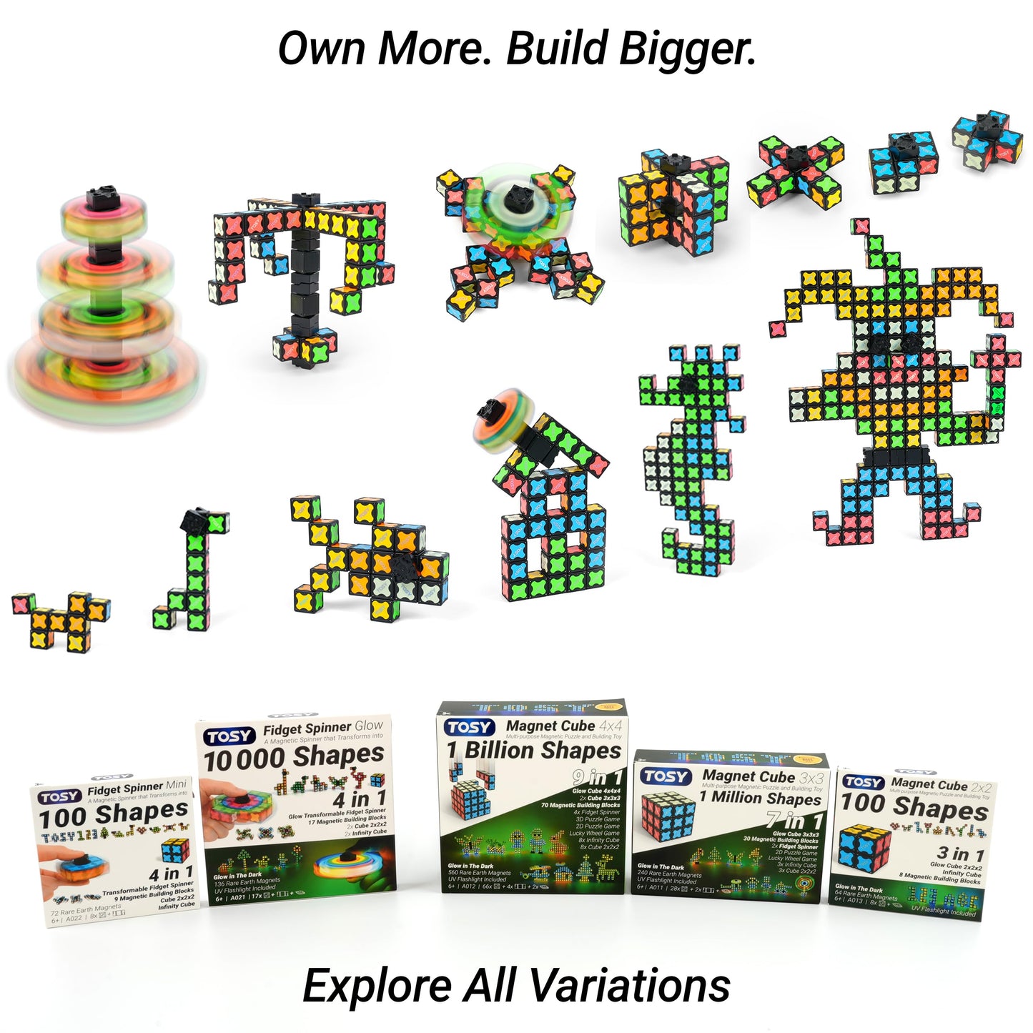 TOSY Magnet Fidget Spinner Mini - 8 Blocks, 3 in 1 Toy: Transformable Fidget Spinner, Infinity Cube, 2x2 Puzzle Cube, Easter Basket Stuffers for Kids/Adults, STEM Sensory Stress Relief Toy