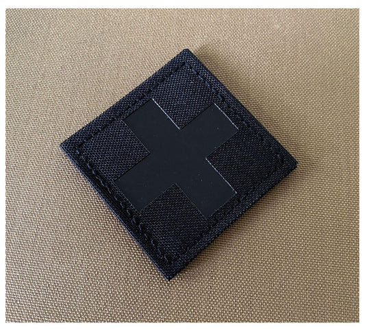 JUJUPUPS Infrared IR Reflective Medic Cross MED Medical EMS EMT Tactical Patch Fastener Patch Hook/Loop 2x2 inch (Black)