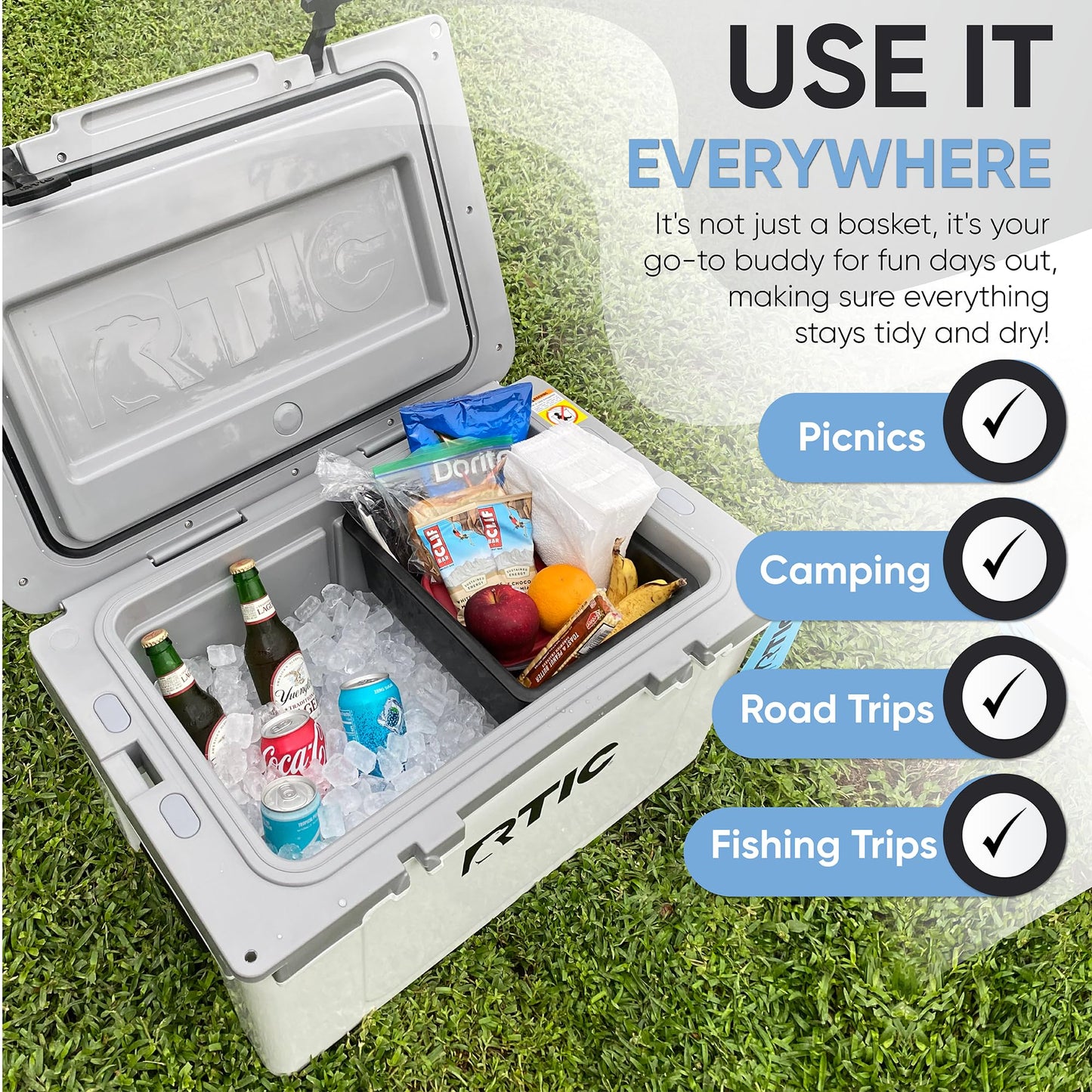 Jmoe USA Dry Basket for RTIC 52QT & 72QT Ultra-Light Cooler | BPA-Free Tough Plastic | Specially Designed, Durable, Food-Safe | Storage Tray for Electronics, Utensils, Dry Goods, and More | 1-Pack