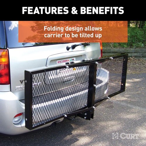 CURT 60x20-Inch Hitch Cargo Carrier - 500 lbs Capacity, Black Steel, 2-in Folding Shank