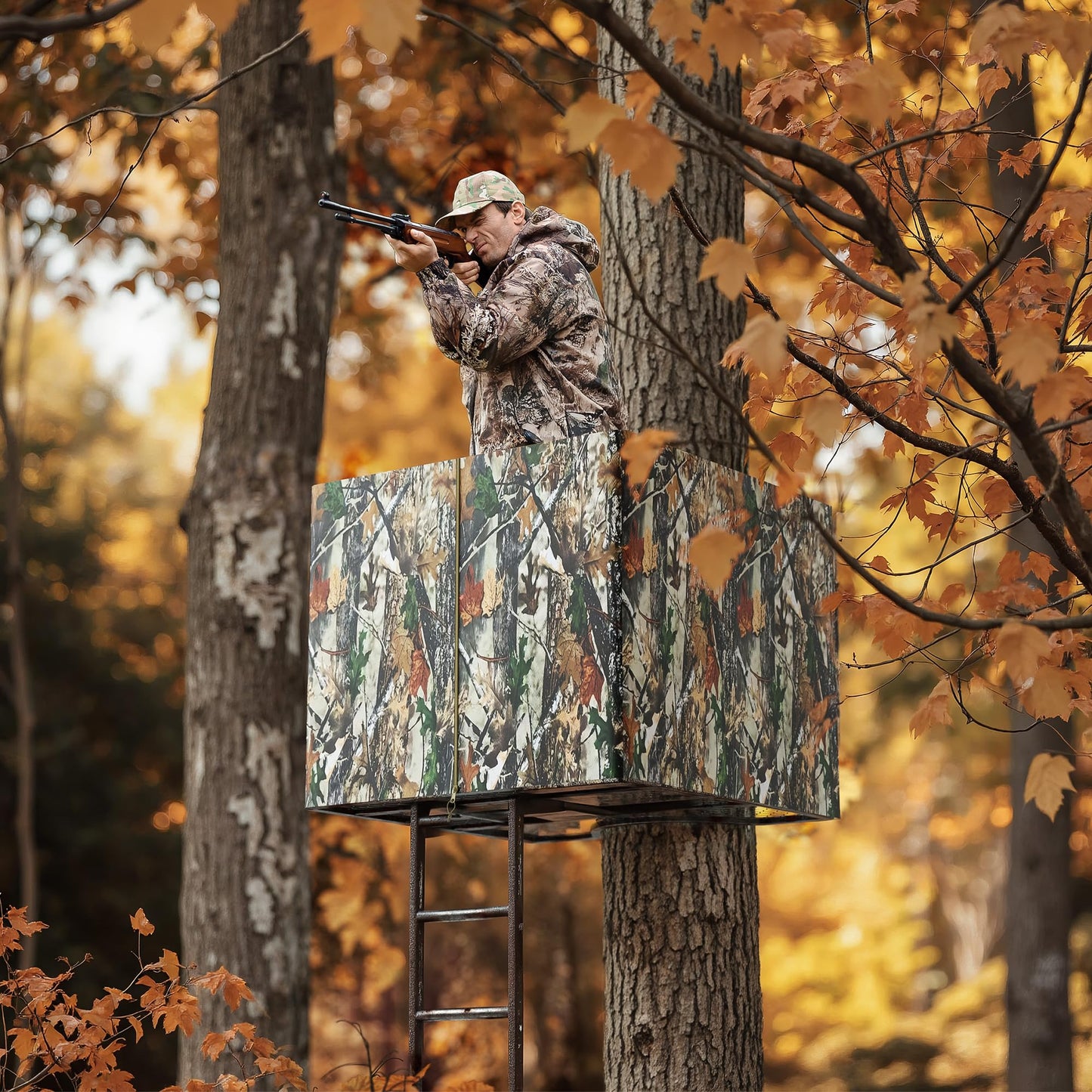 Lenotos Hunting Tree Stand Blinds Kit, Treestands Camo Blind Cover Universal, Camouflage Ground Blind Ladder Stand Blind Accessories with Zipper Storage Pocket for Deer Turkey Hunting