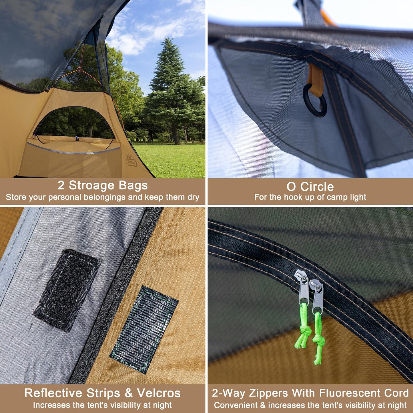 1 Person Backpacking Tent Waterproof Windproof Single Person Tent Lighweight Compact One Person Tent Easy Setup for Camping, Hiking, Mountaineering, Cycling, Biking - Khaki