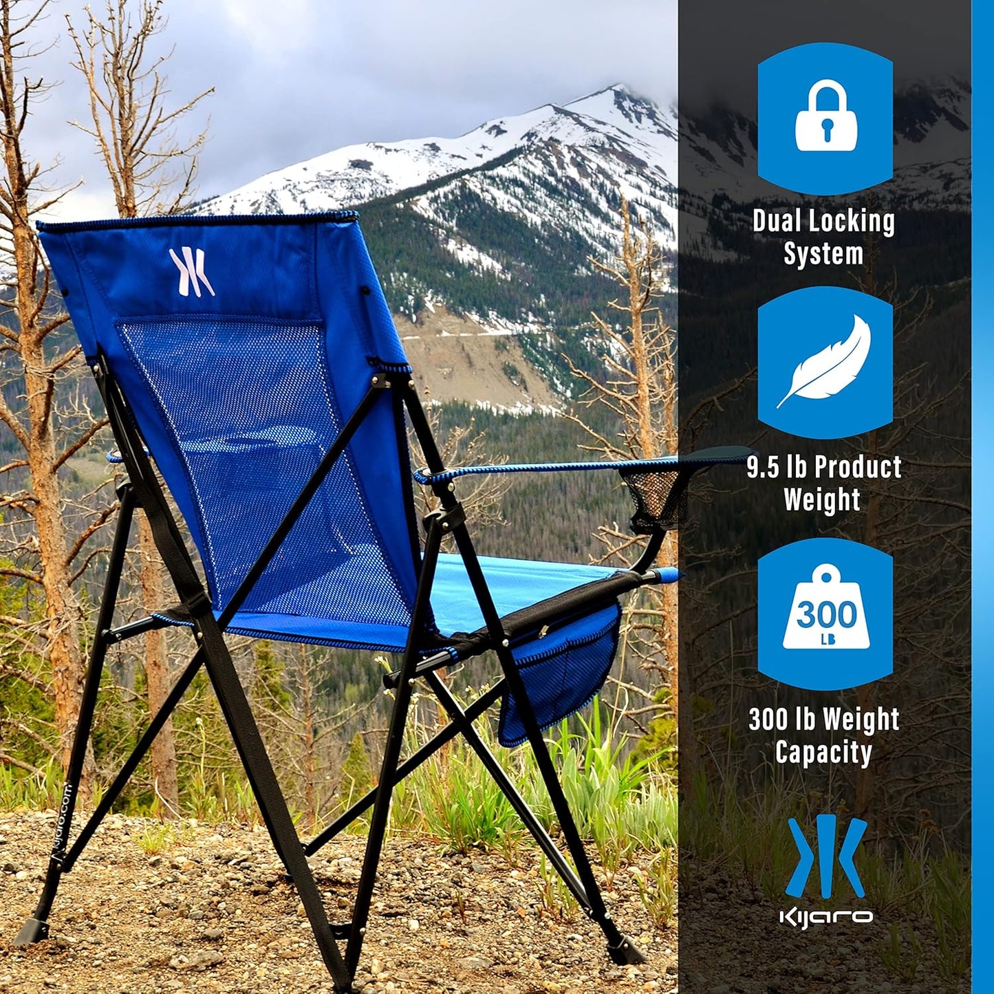 Kijaro Portable Camping Chairs - Enjoy the Outdoors with a Versatile Folding Sports Chair for Outdoor & Lawn - Dual Lock Feature Locks Position – Hallet Peak Gray