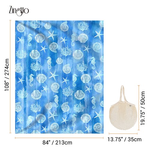 Zingtto Silky Soft 108"x84" Sand Proof Beach Blanket Sand Proof Mat with Corner Pockets and Fashion Mesh Bag for Beach Party, Travel, Camping and Outdoor Music Festival, Ombre Blue Marine