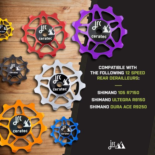 JRC Components 11T Ceramic Pulley Wheels | Compatible with 12 Speed Shimano 105 R7150 & Ultegra R8150 | Hybrid Ceramic Derailleur Pulley Wheel -Red