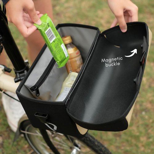 Vincita X-Cooper Water Resistant Front Bag - 5 L Bike Bag for Brompton Folding Bicycle with Rear-Opening Magnetic Closure, Spacious Interior, Top Handle and Light Colour Lining