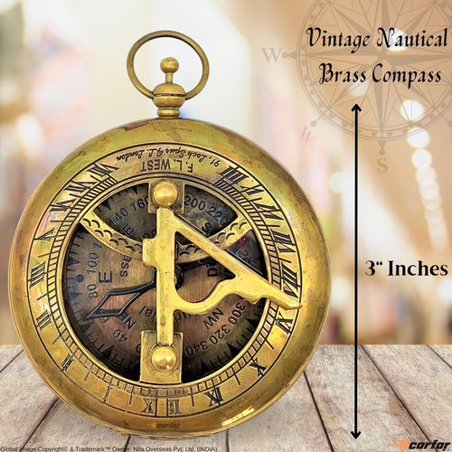 Carfar Nautical Sunclock Compass Handmade Solid Brass Vintage Style Sundial Push Open Navigational Compass with Leather Gift Case Best for Your Loved Ones (Vintage)