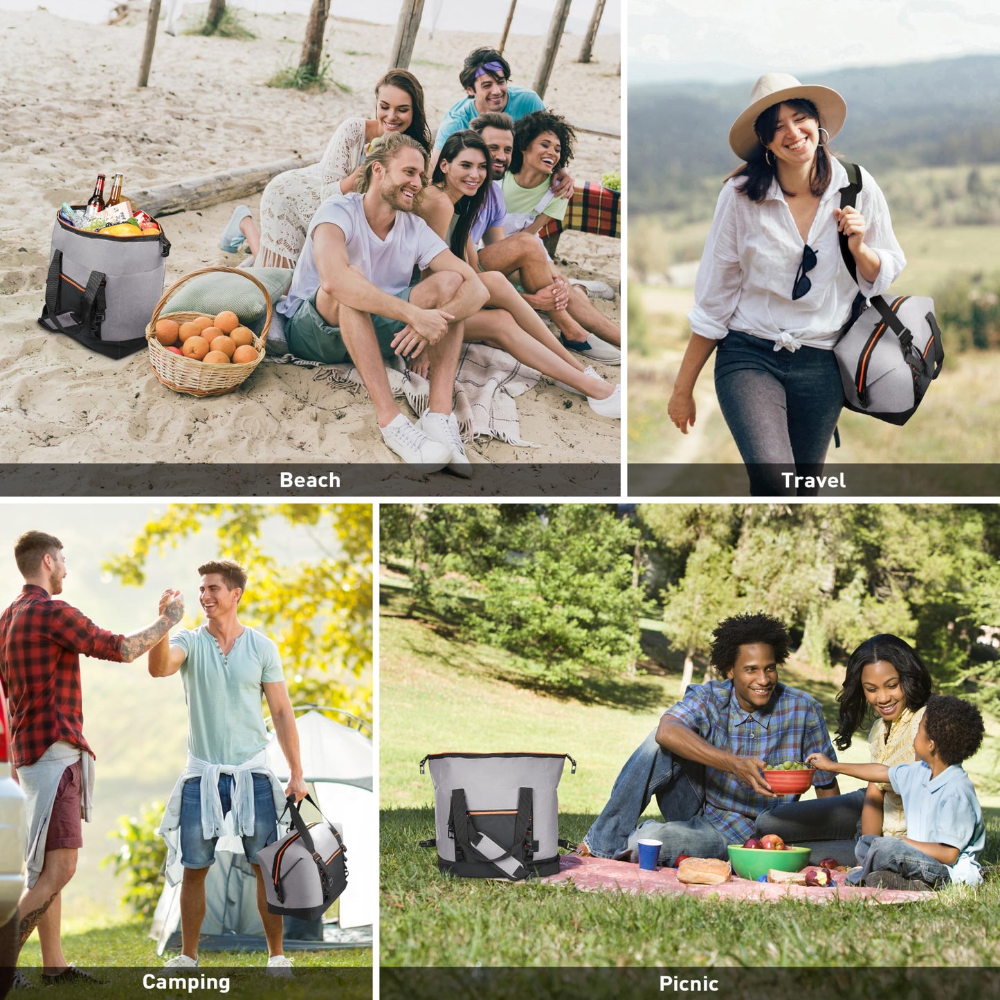 30 Cans Insulated Cooler Bag, Collapsible Leakproof Outdoor Camping Cooler with Zippered, Reusable Portable Grocery Cooler Bags for Travel, Picnic, Camping, Kayaking