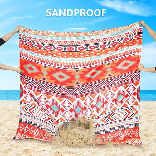 HIHOHO Beach Blanket, Sandproof Beach Mat, Waterproof Quick Drying Lightweight Outdoor Aztec Picnic Mat 79" X 83"/120"x108" for 2-8 Adults for Travel, Camping, Hiking