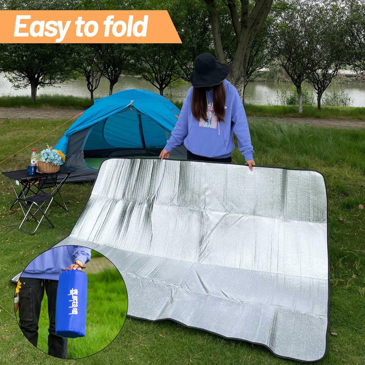 喜马拉雅 Himalaya Foam Foil Blanket Lightweight Camping Mat Outdoor Roll-up Portable Waterproof Sleeping Mat for Hiking Backpacking Double-Sided Aluminum Camping Accessories(78"x59")