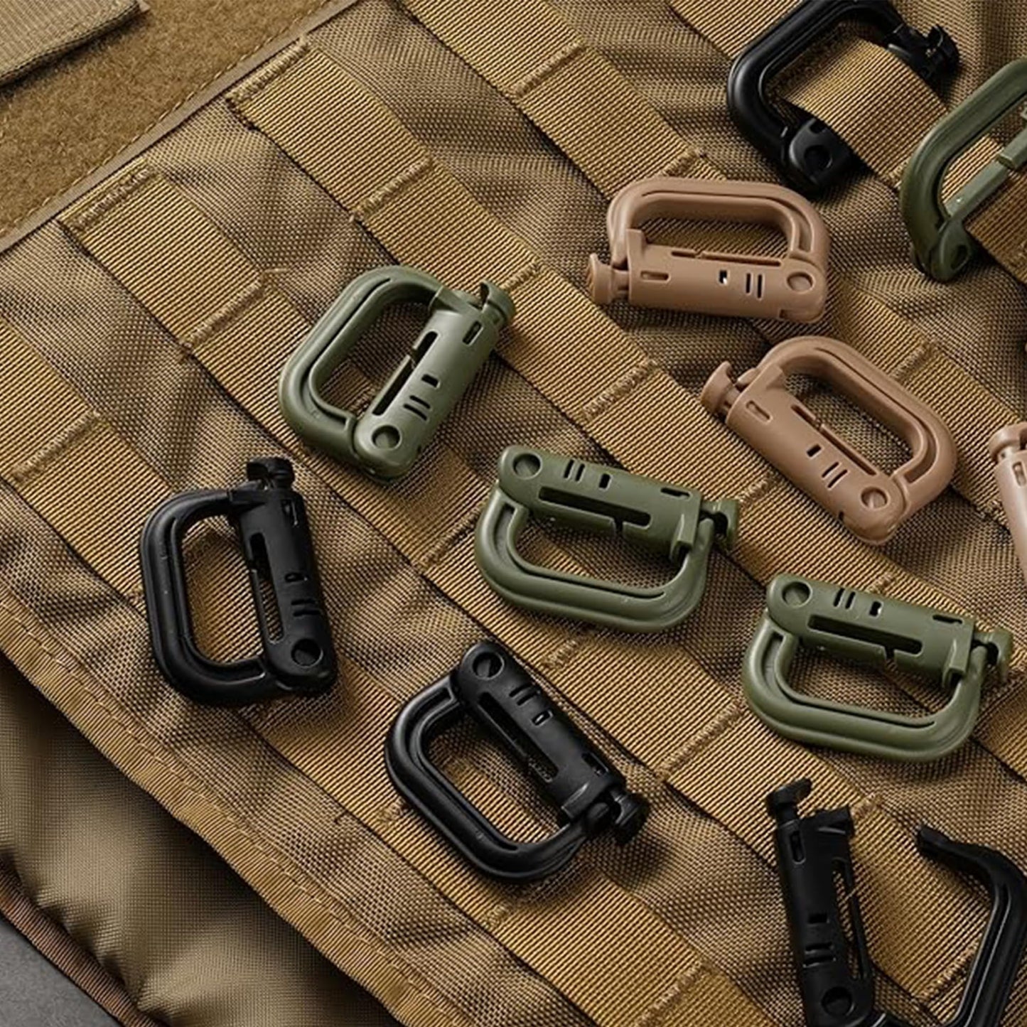10 Pcs Multipurpose D-Ring Grimlock Locking Hanging Hook Tactical Link Snap Keychain for Molle Webbing