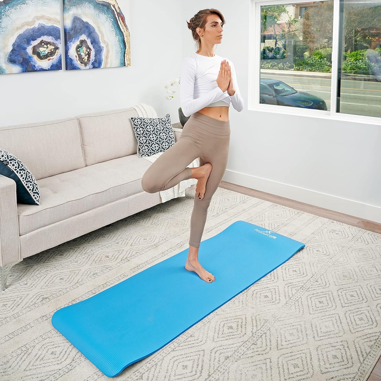 ProsourceFit Extra Thick Yoga and Pilates Mat ½” (13mm), 71-inch Long High Density Exercise Mat with Comfort Foam and Carrying Strap