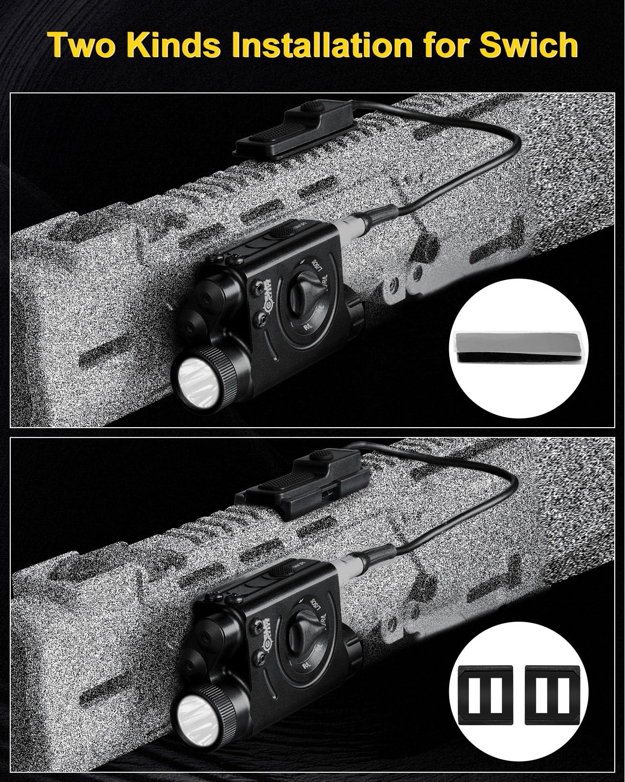 1200 Lumens Tactical LED Flashlight/IR Laser/Red Laser Sight Combo with Remote Pressure Switch, Compatible with All Standard Picatinny/M-LOK Rails, Built-in 3000mAh Rechargeable Battery