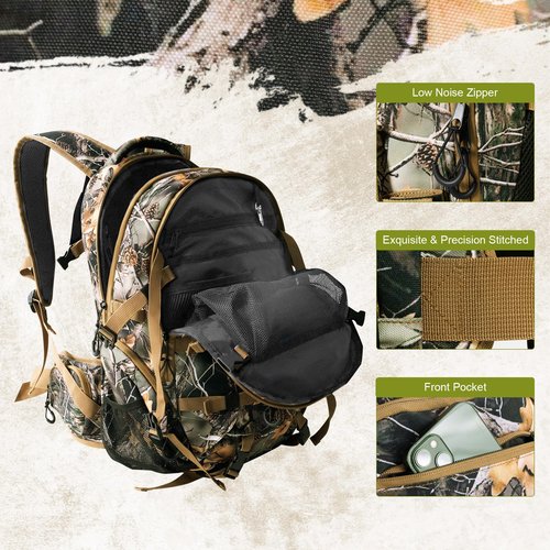 GoHimal 600D Waterproof Hunting Backpack for Men, 30L Camo Hunting Pack with Bow Holder