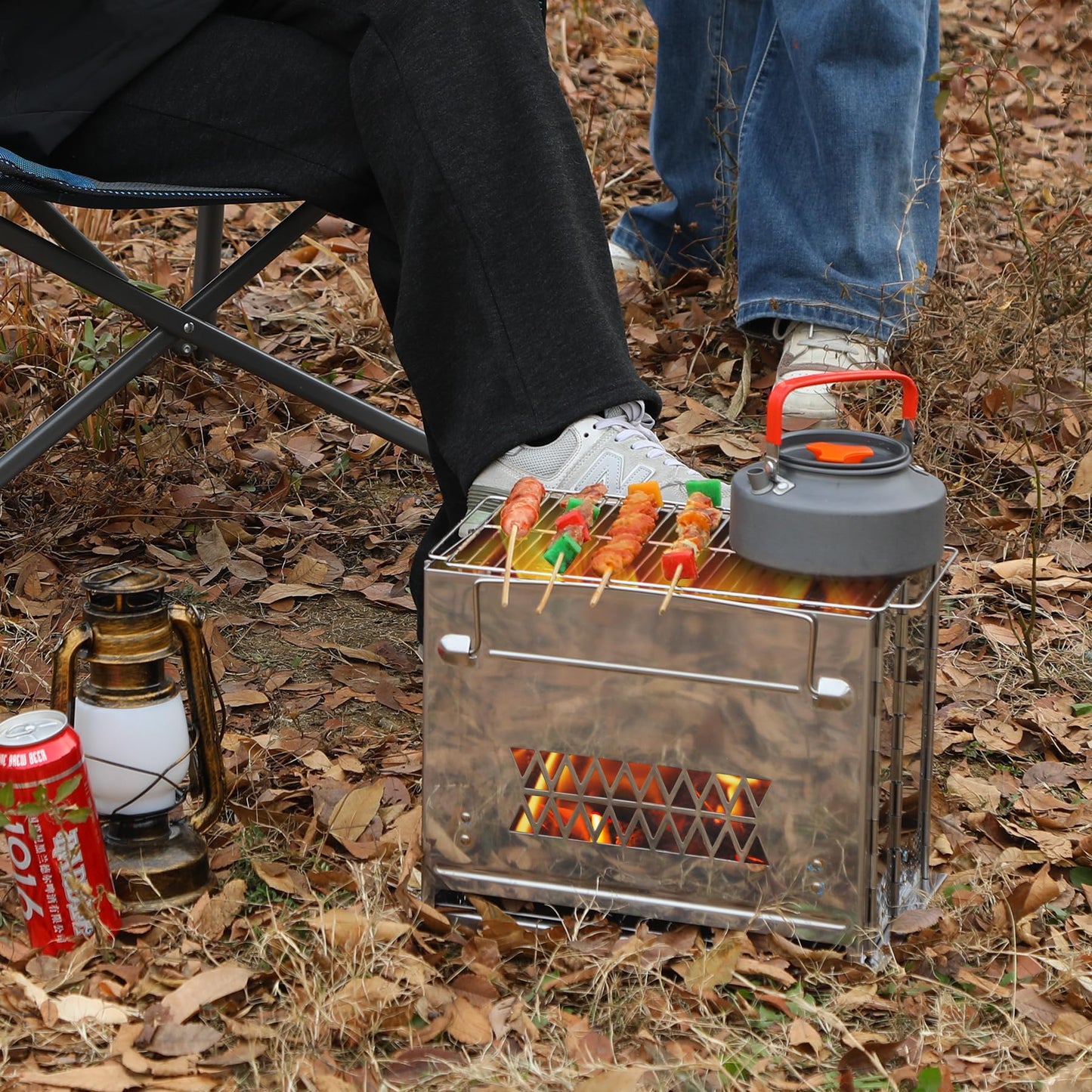 REDCAMP Wood Burning Folding Camp Stove Stainless Steel Grill, Rectangle Style Portable Collapsible Backpacking Stove Survival Rocket Stove for Hiking Outdoor Tent Camping Picnic BBQ, Large
