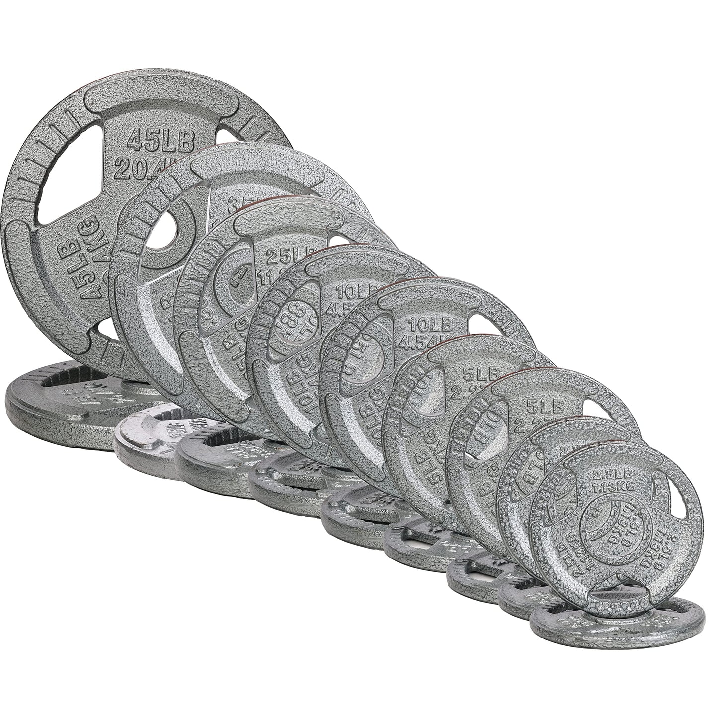 Signature Fitness Cast Iron Olympic 2-inch Plates Weight Plates for Strength Training, 280LB Set, Style #5, No Clips, Multiple Packages