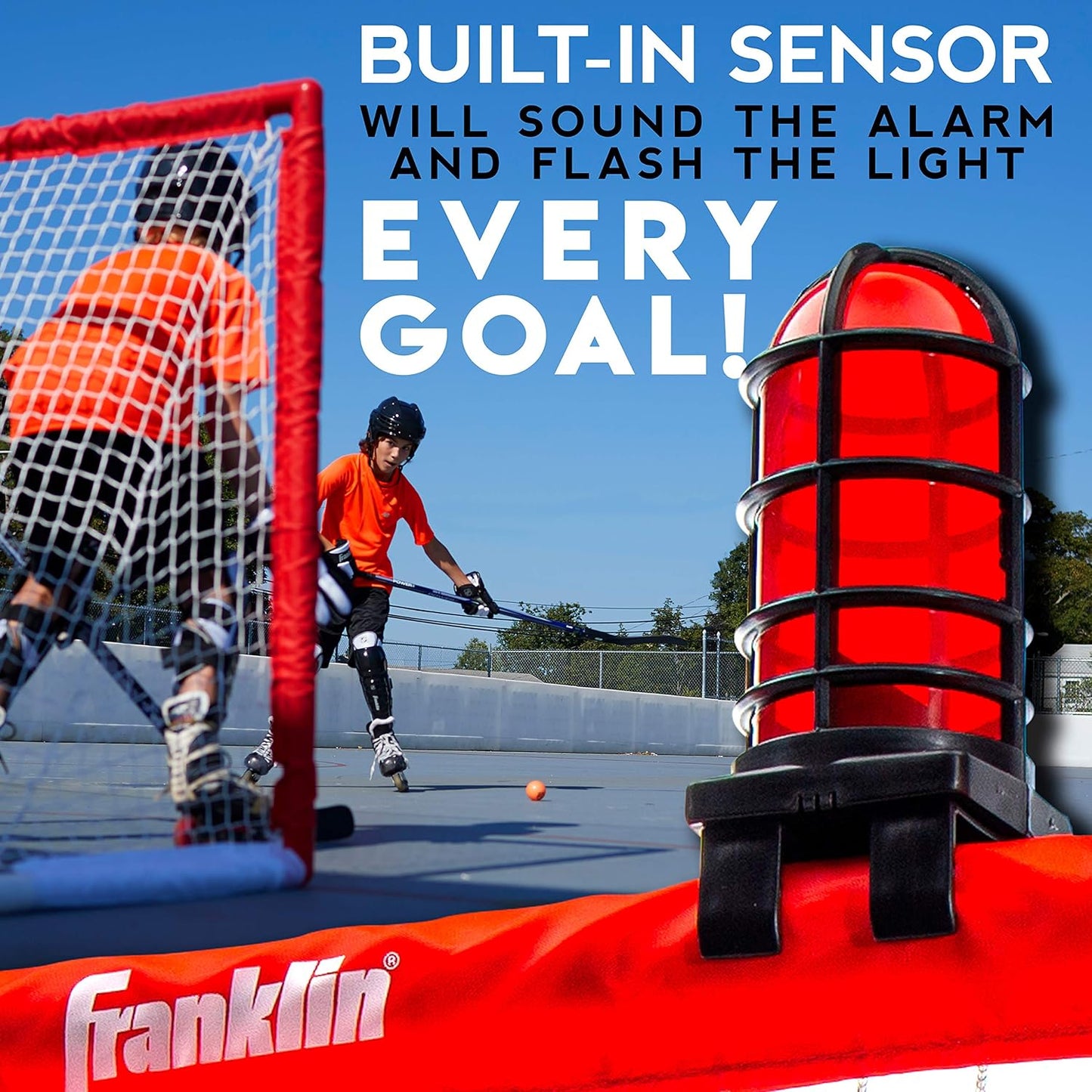 Franklin Sports Mini Hockey Goal Set - NHL Light Up Knee Hockey Goal and Stick Set with Hockey Ball - Perfect for Indoor Floor Hockey and Knee Hockey, Red