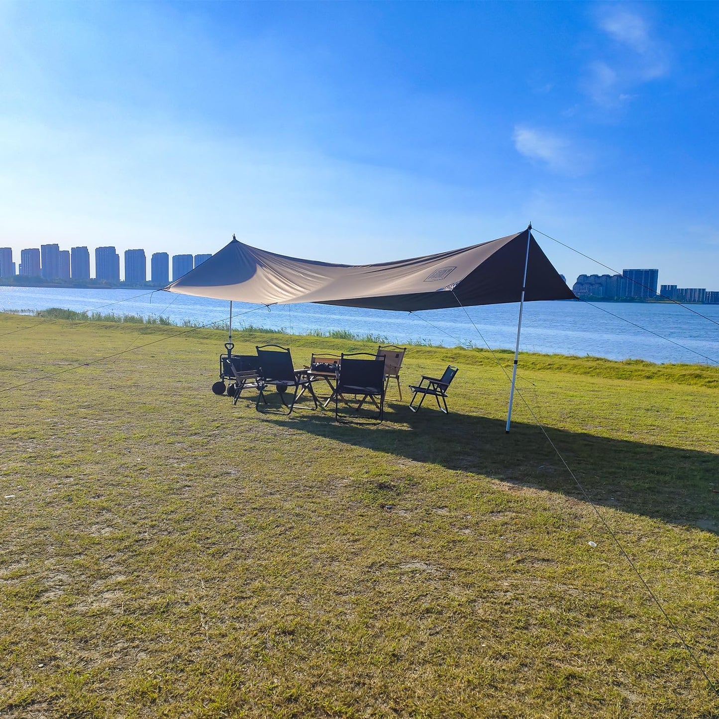 Kaiciuss 98.42'' Aluminum Camping Tarp Poles Adjustable,Telescoping & Portable Tent Poles Replacement (4 Pack), it Comes with 8 Metal Stake, 8 Guy Line Cord with Guyline Adjuster & 1 Storage Bag