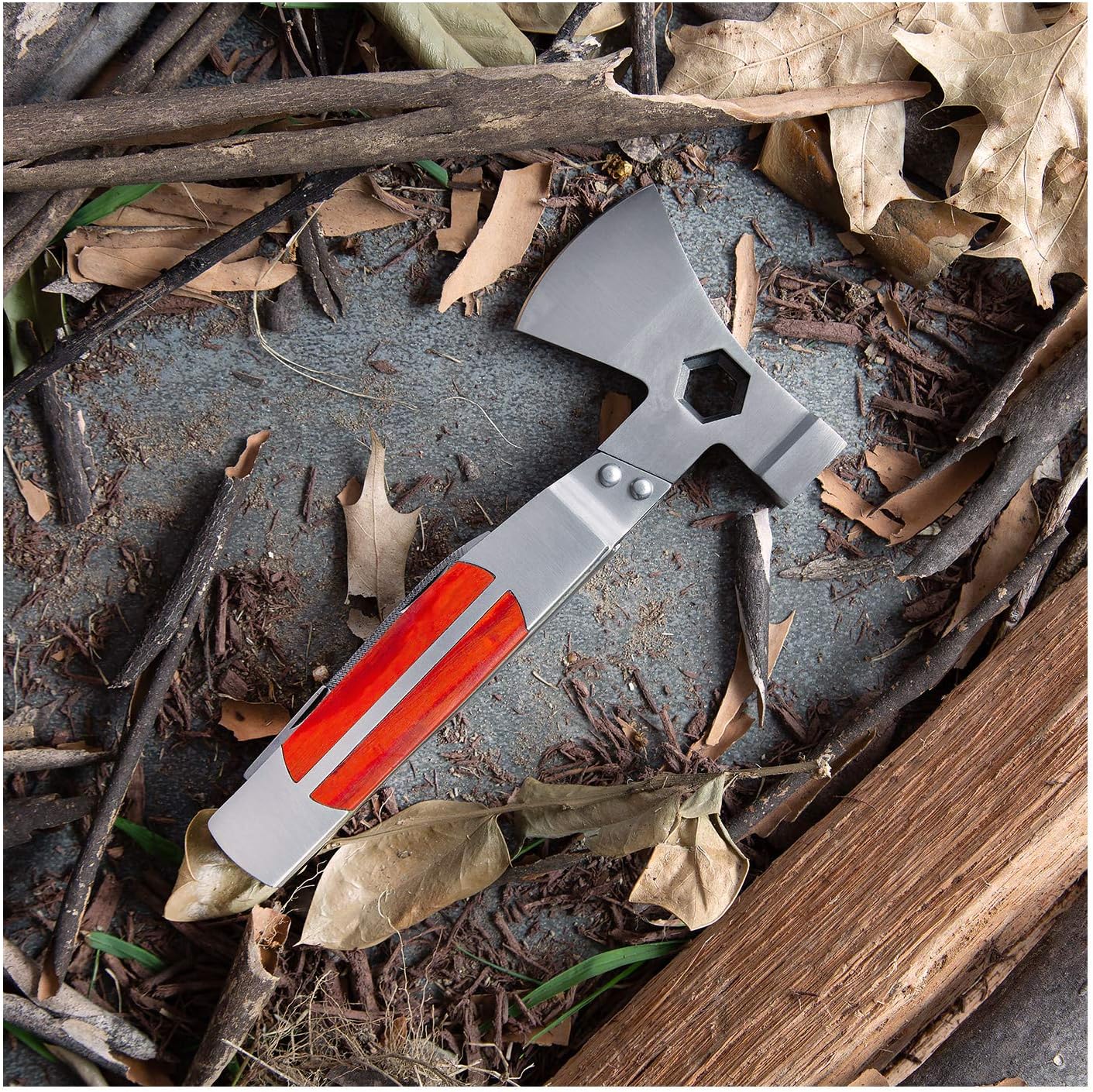 Sheffield 12301 Axe Multi Tool, 12-in-1 Camping Knives & Tools, Utility Tool Double Axe Head, Camping Tool, Stainless Steel Knife Multitool