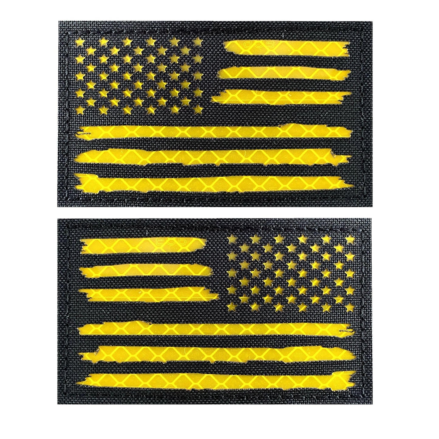 2x3.5 Reflective Special Alternative US USA American Flag Tactical Patches Hook-Fastener Backing (1 Left + 1 Right (Black-Yellow)