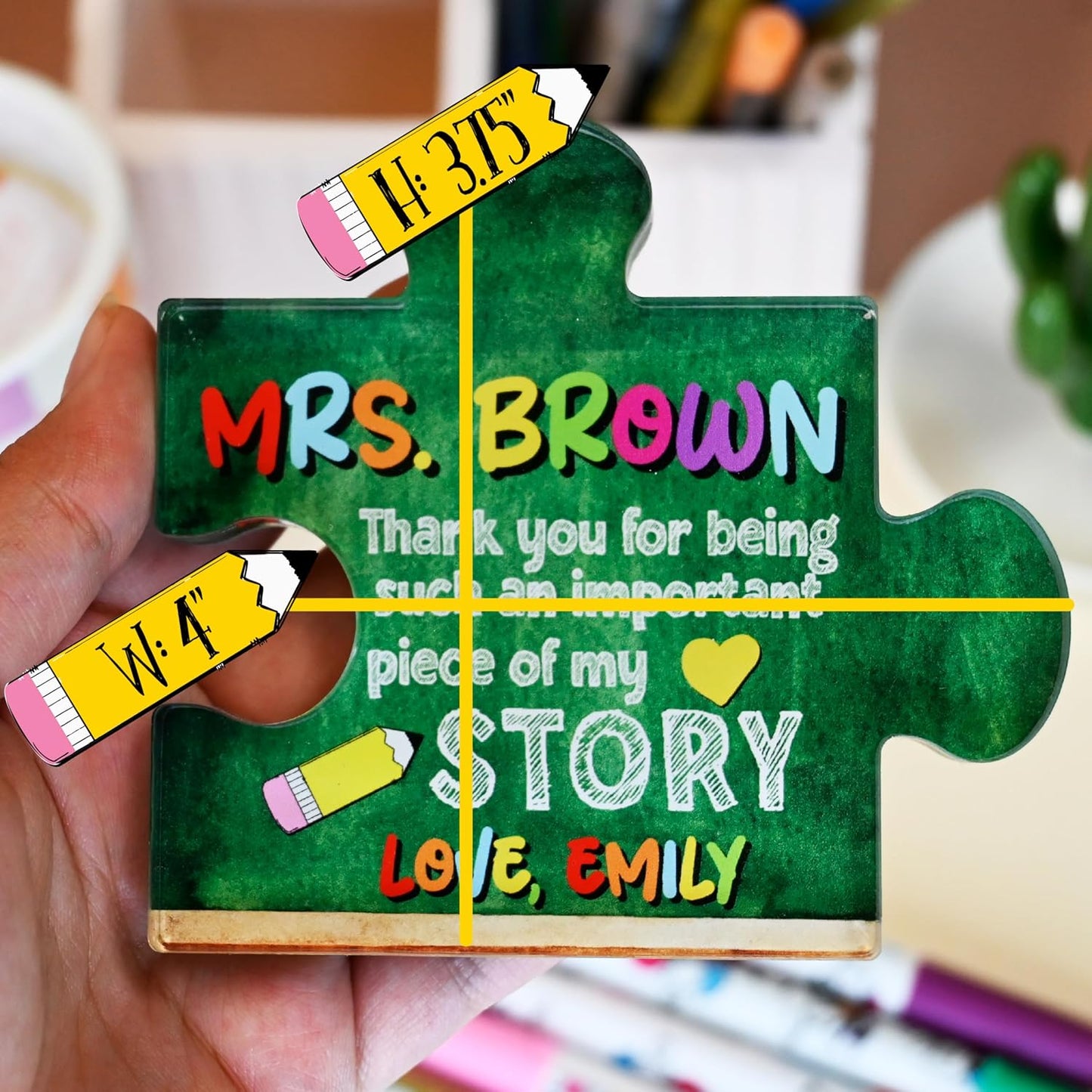 Personalized Teacher Appreciation Paperweight Gift – Custom Acrylic Desk Paperweight 4x3.75 Inch – Thank You Gift from Students for End of Year, Retirement, Christmas or Teacher’s Day