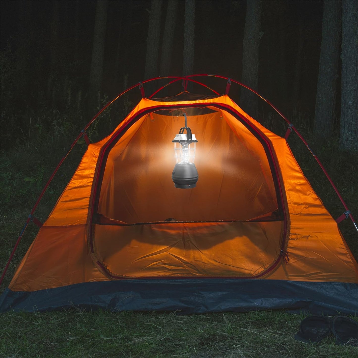 Dynamo Hand Crank Solar Powered Lantern - Battery-Operated or Rechargeable LED Light with Adjustable Settings for Camping by Whetstone (Black)