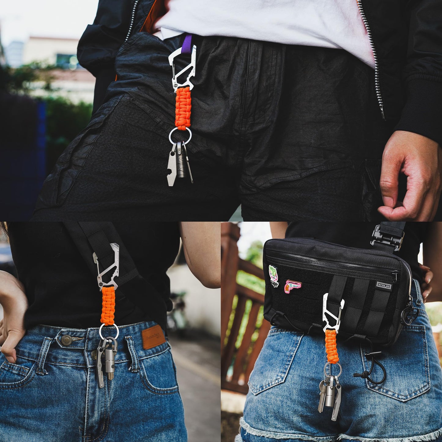 KeyUnity KC00 Paracord Keychain Carabiner Clip, 550 Parachute Lanyard Multitool for Outdoor, Backpacks, Men & Women (Orange)