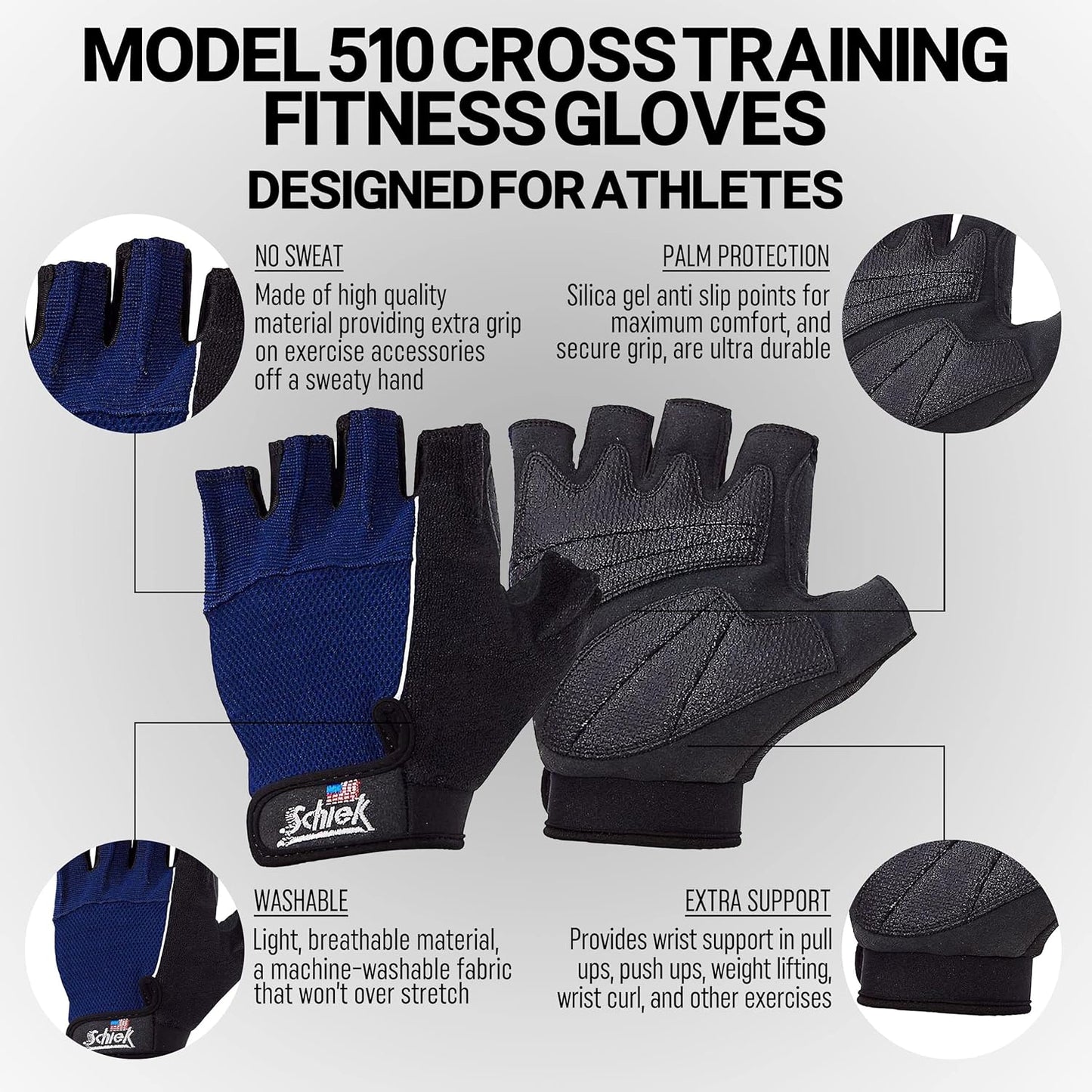 Schiek Sports 510 Cross Training Fitness Gloves - Weight Lifting Gloves