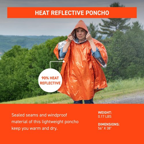 S.O.L. Survive Outdoors Longer S.O.L. Heat Reflective Waterproof Poncho (3 Pack)