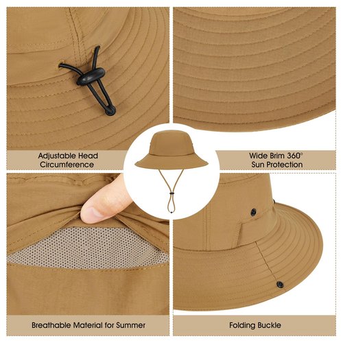Durio Kids Sun Hat Waterproof Bucket Hats for Boys Girls Summer Beach Sun Hats Outdoor Wide Brim Kids Beach Hat for Boys Fishing Safari Hiking Dark Khaki 8-15 Years