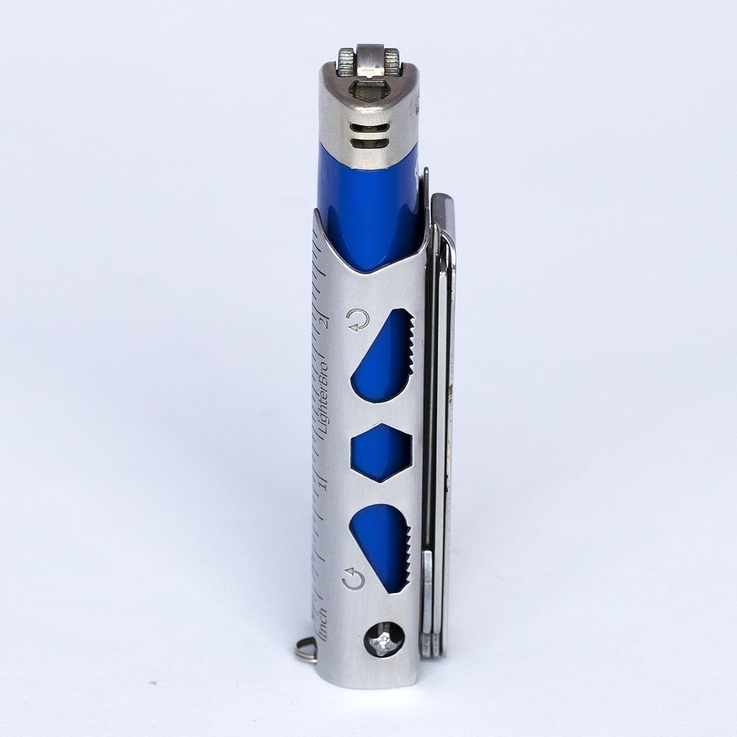 LighterBro Pro Lighter Sleeve - Multi-Tool - 420 Stainless Steel - Easily Fits Your Favorite Lighters - Includes Mini Pocket Knife, Ruler, Scissors, Screwdriver, Poker, Key Ring & More (Black)