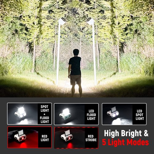 Hopedone LED Hard Hat Light, 800Lumens Rechargeable Dimmable Clip on Cap Lights, 180°Adjustable Hands Free Hat Flashlight Headlamp Waterproof for Running, Camping, Hunting, Cycling, Emergency
