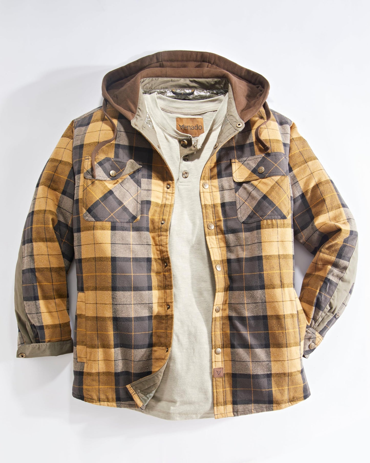 Venado Men's Quilt Lined Flannel Shirt Jacket with Hood - Reflective Winter Coat for Men (Amber, 2XL)