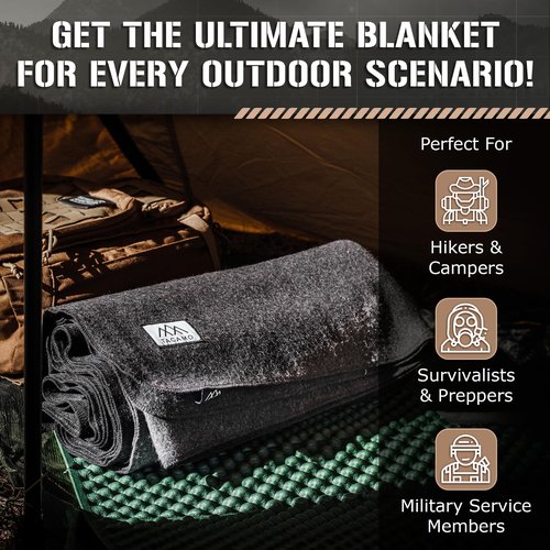 TACAMO Wool Blanket Camping Large 76" x 96" - 80% Wool Blend Emergency Wool Blanket for Warmth in Cold Weather - Military Blanket for Camping, & Survival - Fire Resistant, Hypoallergenic & Odor Free