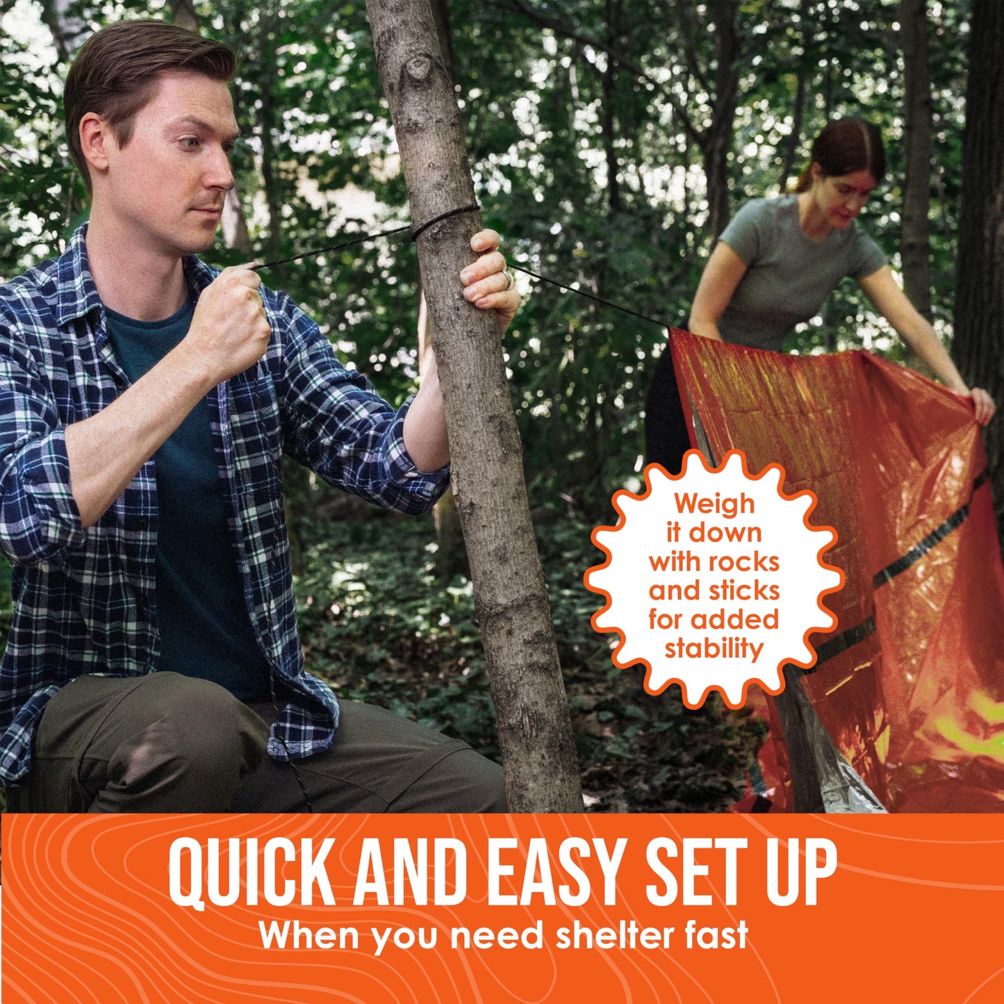 Go Time Gear Emergency Camping Tent - 2-Person Orange - Lightweight Waterproof Shelter for Camping & Hiking - Includes 120 dB Whistle & Paracord - Survival Kit Shelter for Hiking Gear