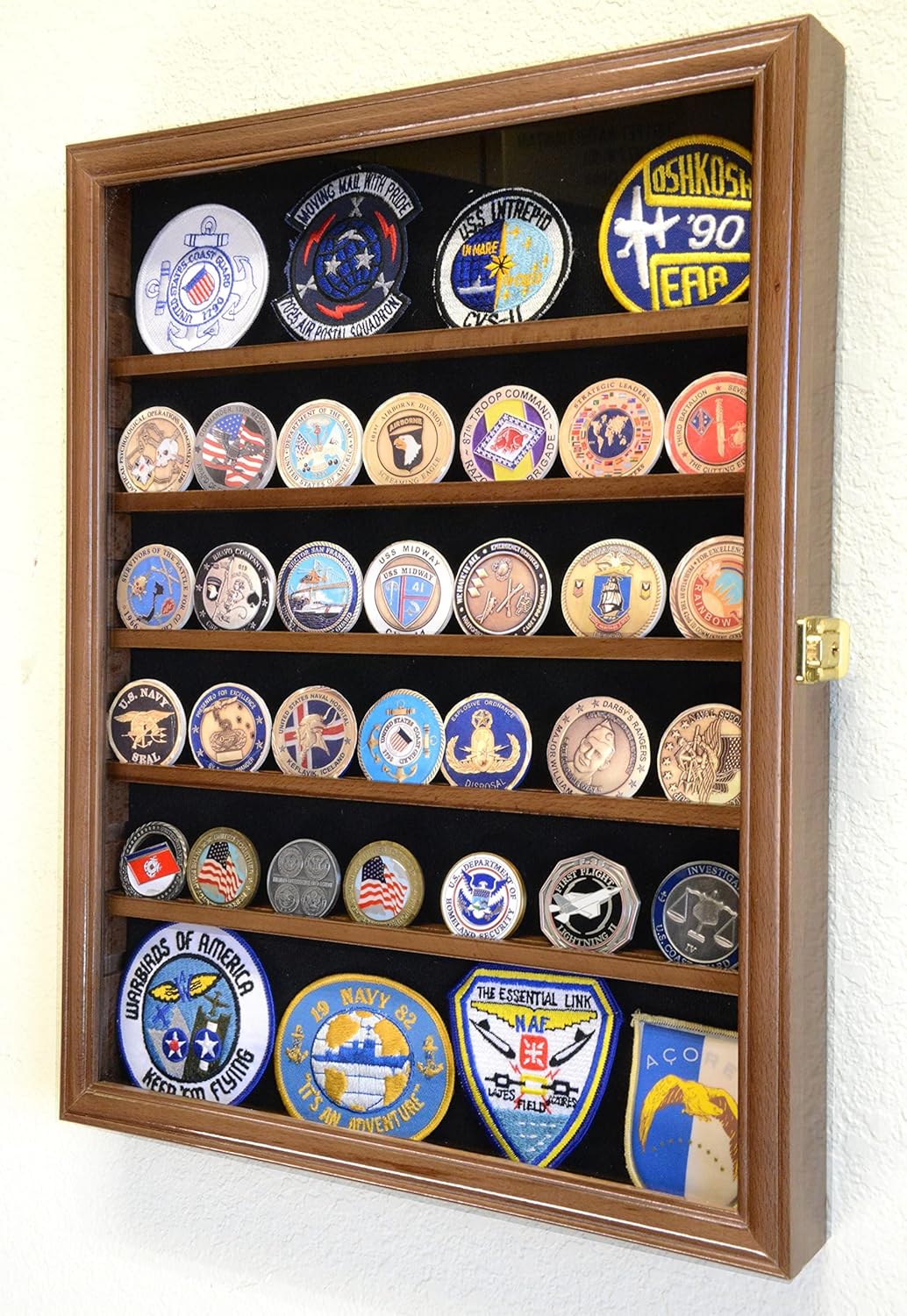 56 Challenge Coin Display Case Cabinet - Fully Adjustable Shelves - Larger Coins - 98% UV Protection (Black Finish)