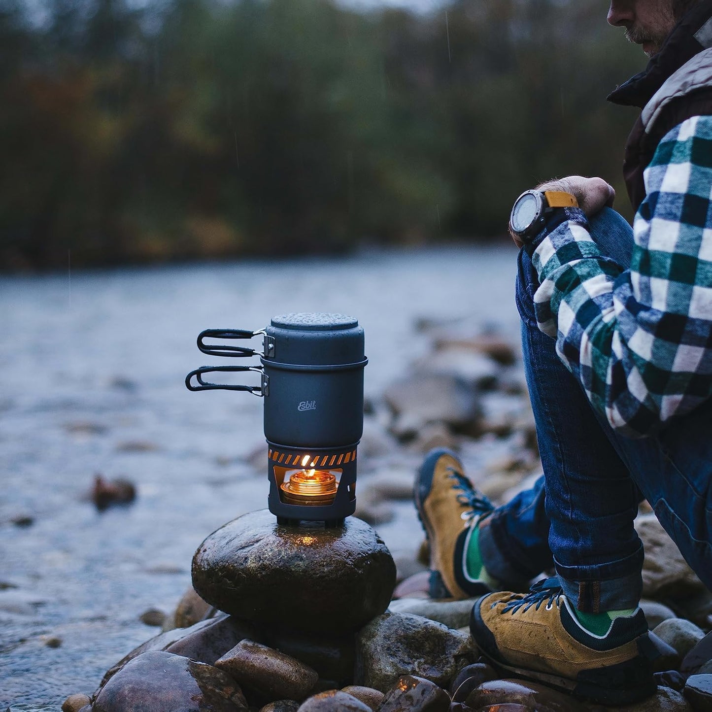 Esbit CS985HA 5-Piece Lightweight Trekking Cook Set with Brass Alcohol Burner Stove