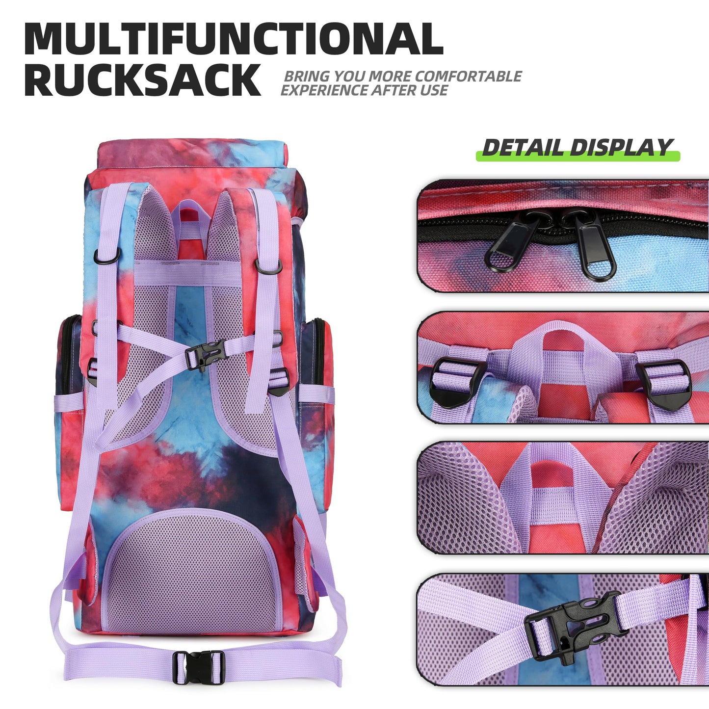 King'sGuard Military Tactical Backpack 70L Trekking Backpack Men Assault Pack Tactical Pack Rucksack For Camping Hiking Outdoor Sports Travel (Nebula Camo)
