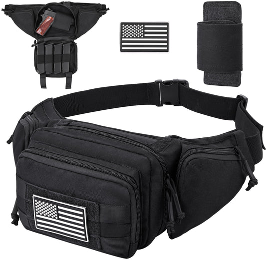 JIPIMON Tactical Fanny Pack for Men, 1000D Nylon Heavy Duty Concealed Carry Waist Bag with Universal Pistol Holster