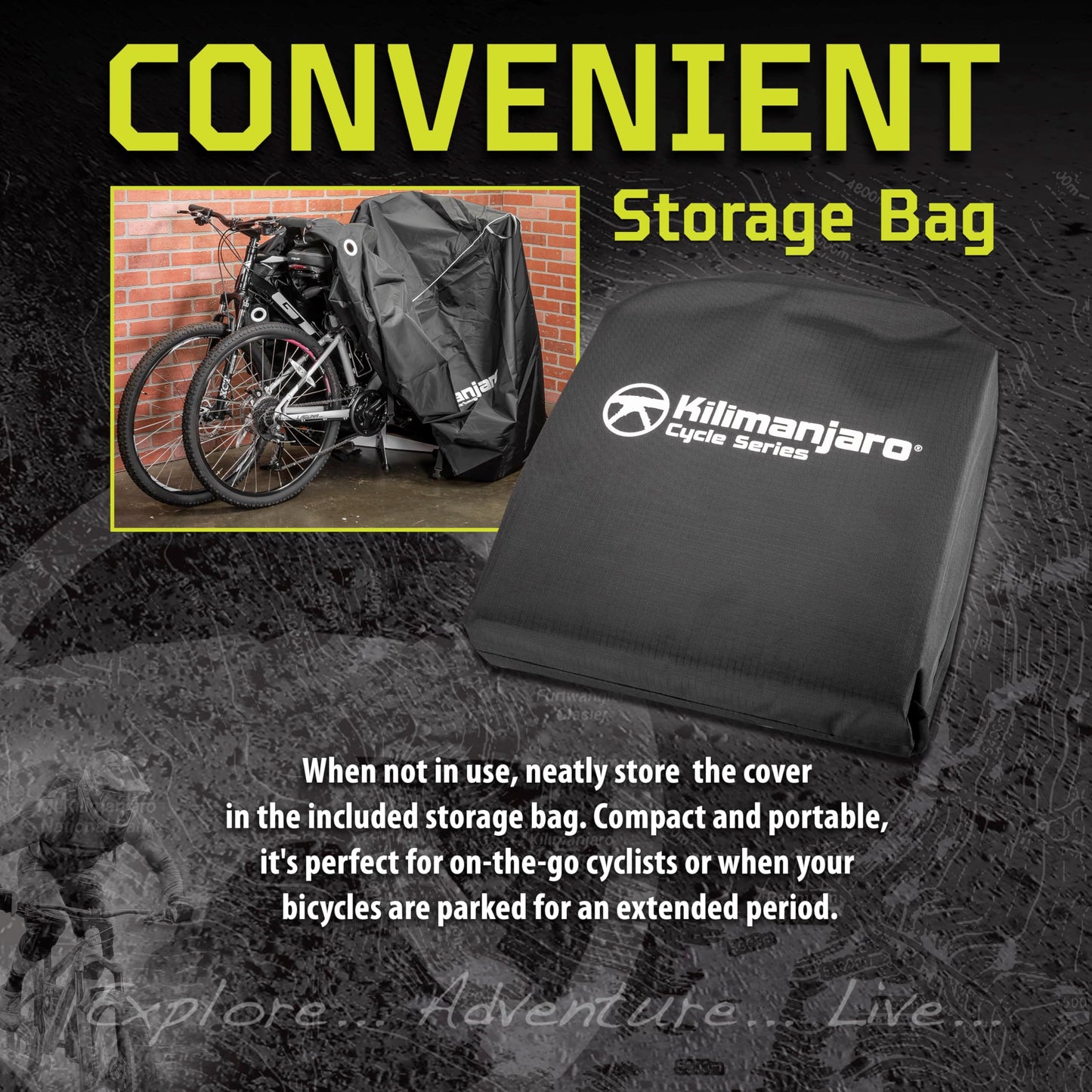 Kilimanjaro Bicycle Cover for 2 Bikes – Heavy Duty Ripstop Outdoor Bike Storage with UV Protection, Dual Lock Positions, Drawstrings & Buckles – Includes Storage Bag – 910536ECE
