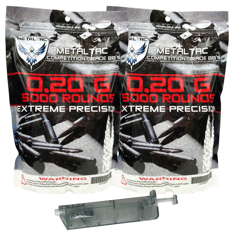 MetalTac Airsoft BBS .20g 10000 Rounds Match Grade BB Pellet, Plastic 0.20 gram 6mm for Airsoft Guns Ammo with Speed Loader