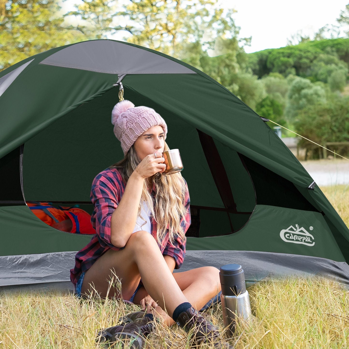 1 Person Backpacking Tent, Lightweight Compact Single Person Tent, Waterproof Windproof Easy Setup Freestanding One Man Tent for Camping Hiking Cycling Biking Mountaineering - Green