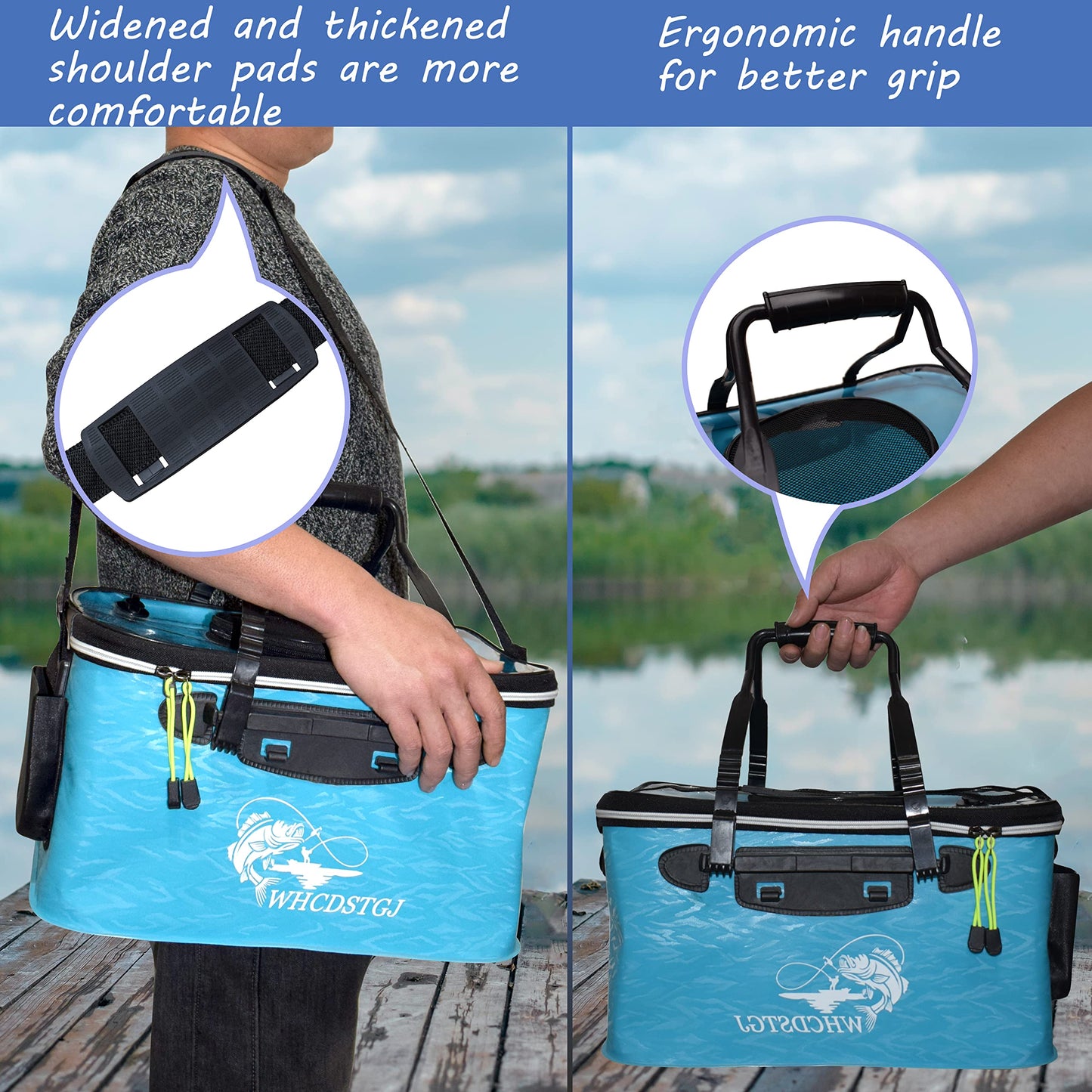 WHCDSTGJ Transparent Top Cover Fishing Bucket, Foldable Fish Bait Bucket, Multifunctional Minnow Bucket, Live Fish Container, Fish Protection Bucket, Outdoor Camping Fishing Bag. (Blue, 4 Gallon)