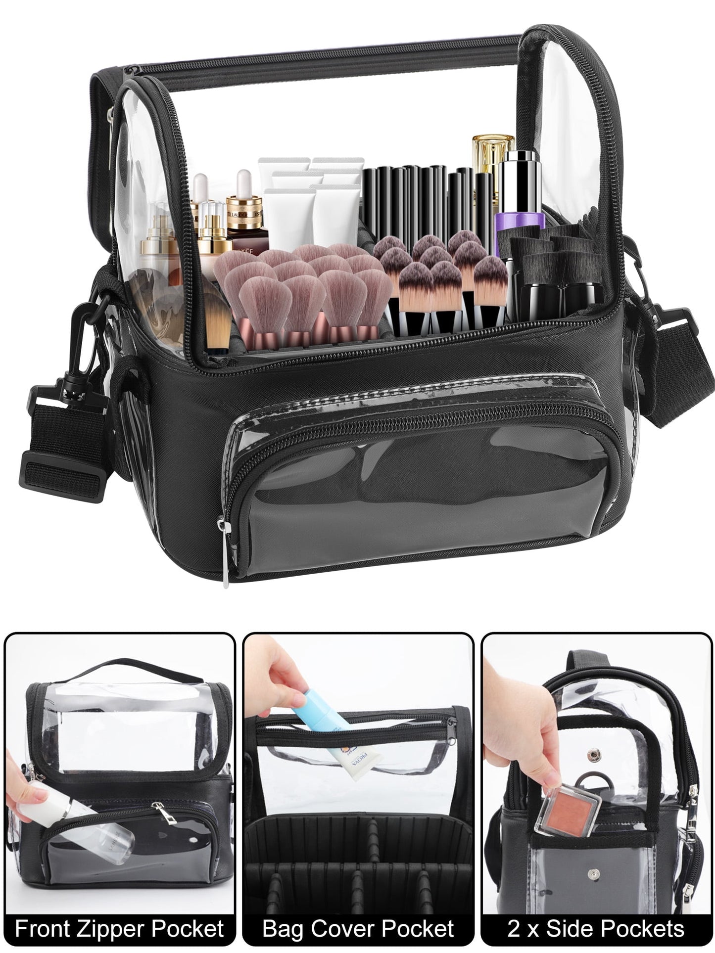 Clear Makeup Bag | EEEkit Travel Cosmetic Organizer | Adjustable Strap