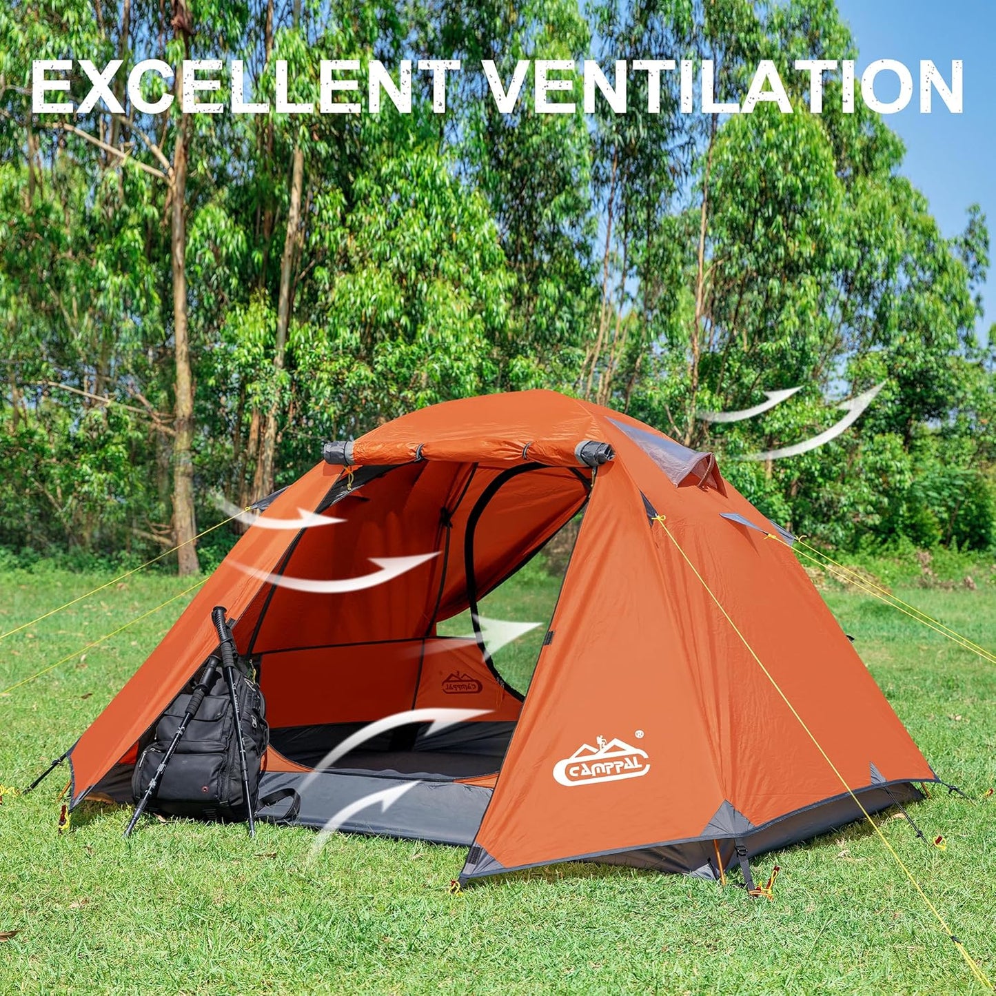 2-3 Person Backpacking Tent with Double Door 2 Vestibule, Waterproof Windproof Lightweight Easy Set Up 3 Season 2 Man Two Person Tent for Camping, Hiking, Motorcycle, Mountaineering with UPF 50+