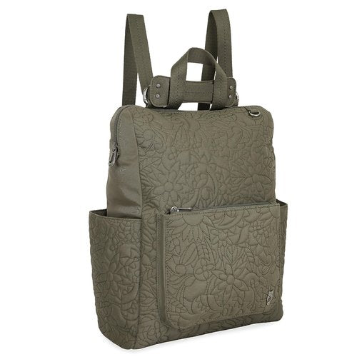 Sakroots Loyola Convertible Backpack in Eco Twill, Adjustable Strap, Olive Spirit Desert Quilted