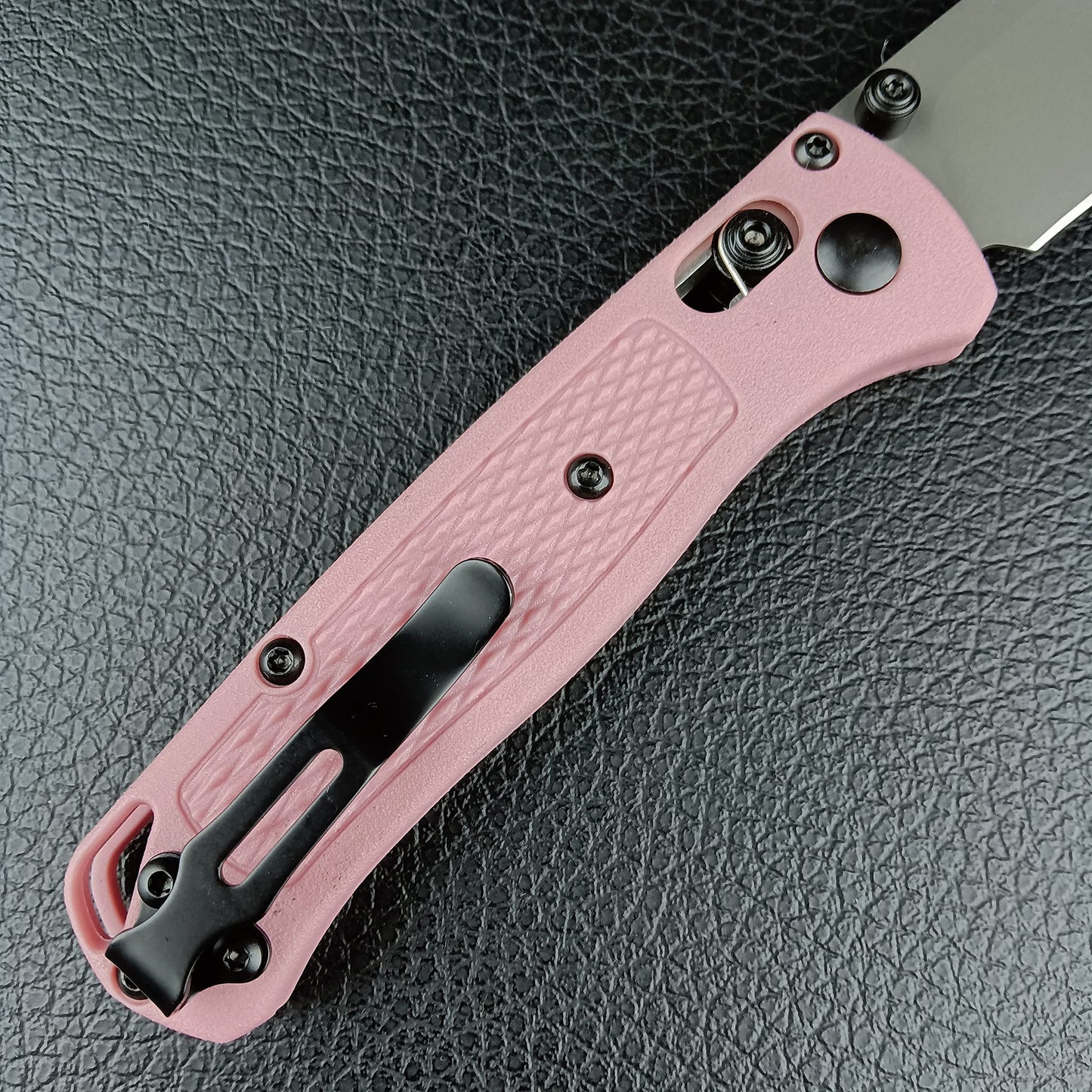 EDC Mini Pocket Knife, Plain Edge, Thumb Stud Manual Open, Pink Nylon Grivory Handle with Belt Clip (black blade)