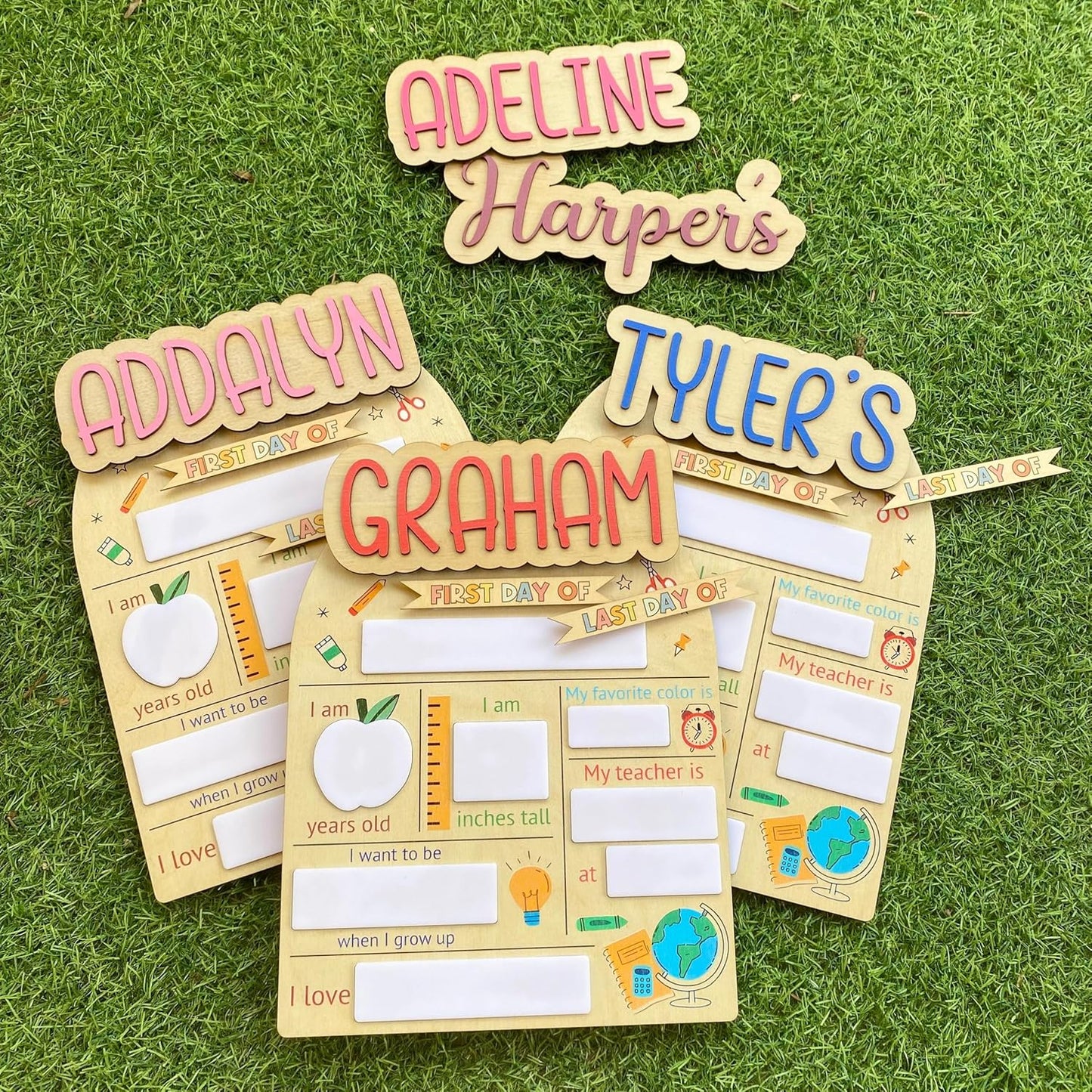Custom First Day of School Sign - Personalized First and Last Day of School Board, Reusable Wooden Photo Prop with Name, Back to Schools Board with Interchangeable Pieces, Style 01