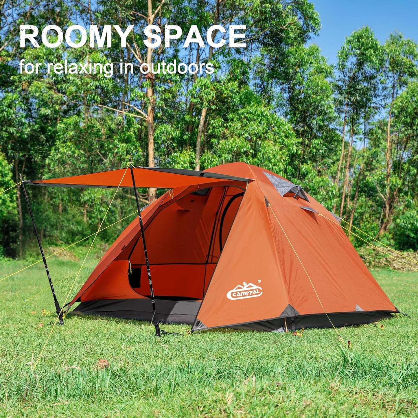 2-3 Person Backpacking Tent with Double Door 2 Vestibule, Waterproof Windproof Lightweight Easy Set Up 3 Season 2 Man Two Person Tent for Camping, Hiking, Motorcycle, Mountaineering with UPF 50+
